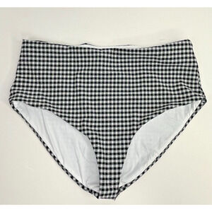 ANDIE High Waisted Bikini Bottom Womens Sz L Black White Gingham Check Swim Cute